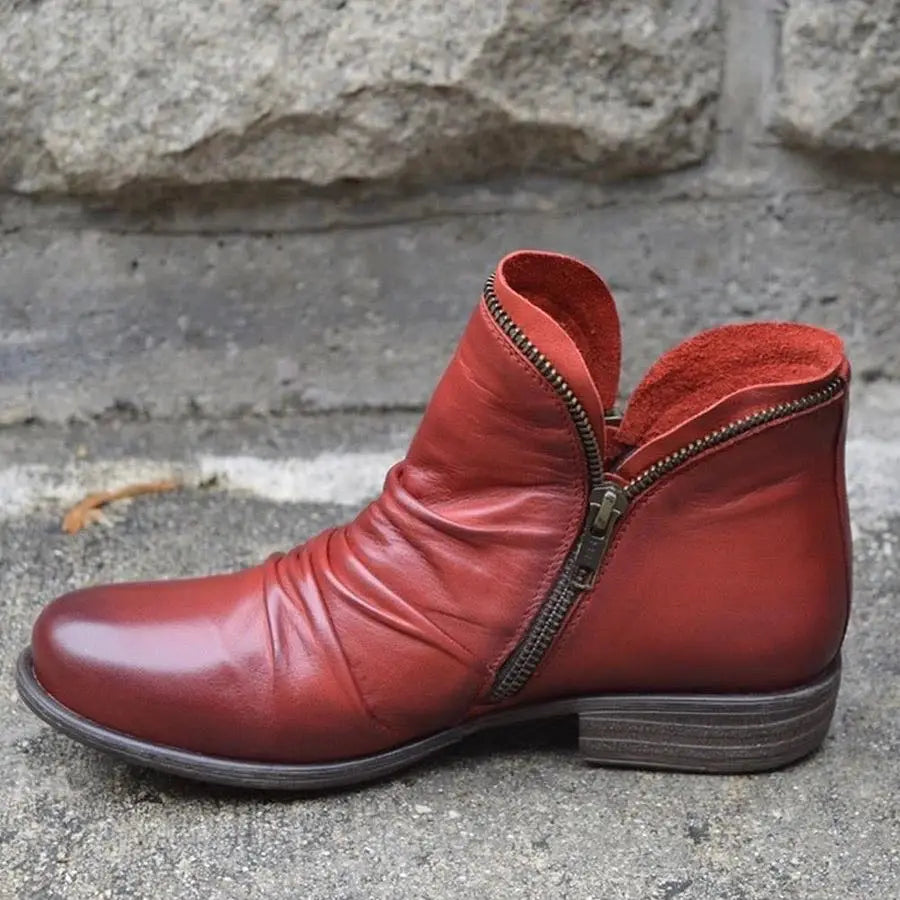 Retro Style PU Leather Ankle Boots