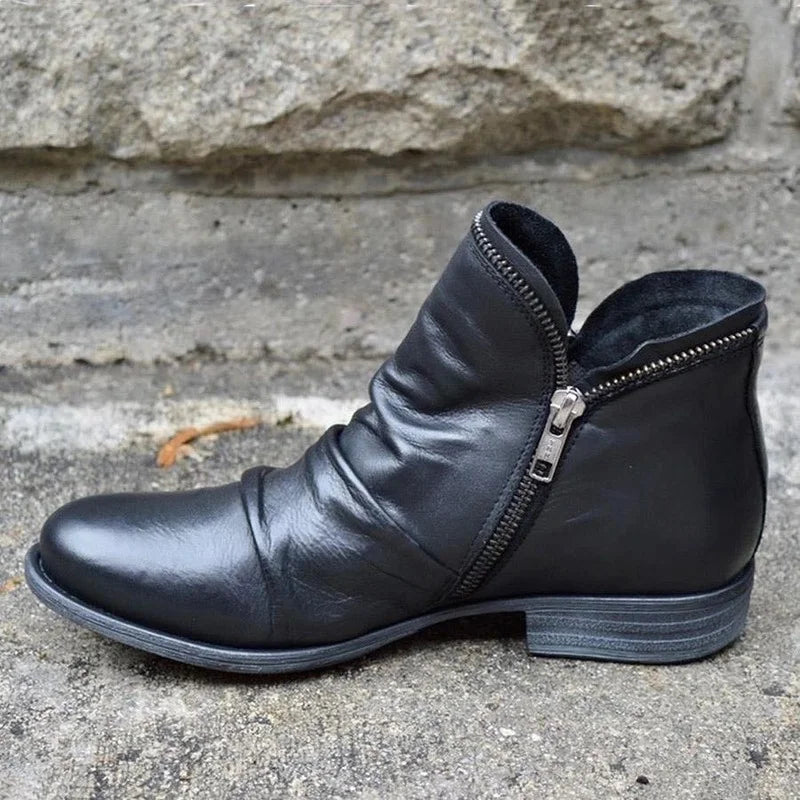 Retro Style PU Leather Ankle Boots