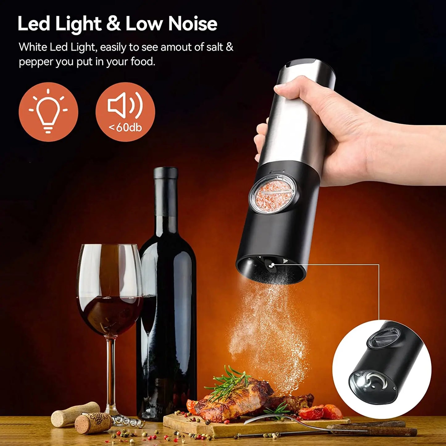 USB Rechargeable Electric Salt and Pepper Grinder