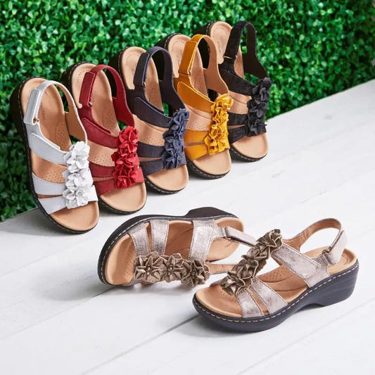 Retro Rome Flower Wedge Sandals